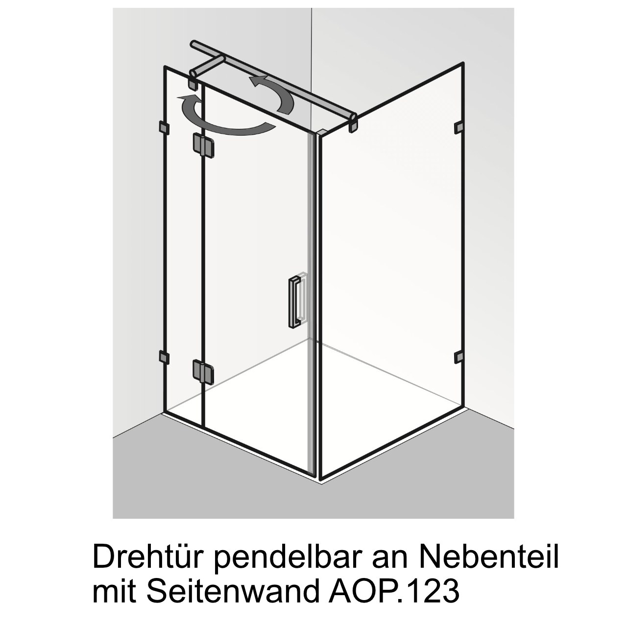 HSK Duschabtrennung Drehtür pendelbar an Nebenteil mit Seitenwand links „Aperto Pur“ in Glas Linea 01 (80 cm),