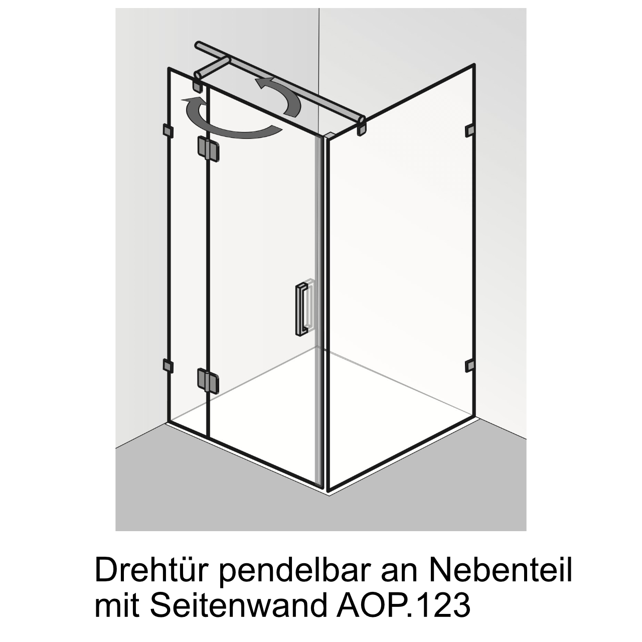 HSK rahmenlos Drehtür pendelbar an Nebenteil links „Aperto Pur“ für Seitenwand Glas Klar hell, Scharniere Schwarz-matt, Sondergröße HSK rahmenlos Drehtür pendelbar an Nebenteil links „Aperto Pur“ für Seitenwand Glas Klar hell, Scharniere Schwarz-matt, Sondergröße