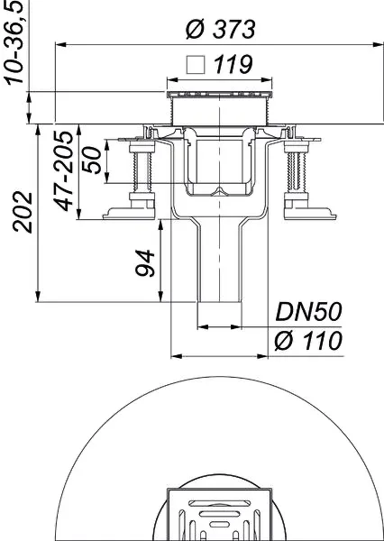 Bodenablauf DallDrain Pure senkr., DN50/DN100, 120x120mm