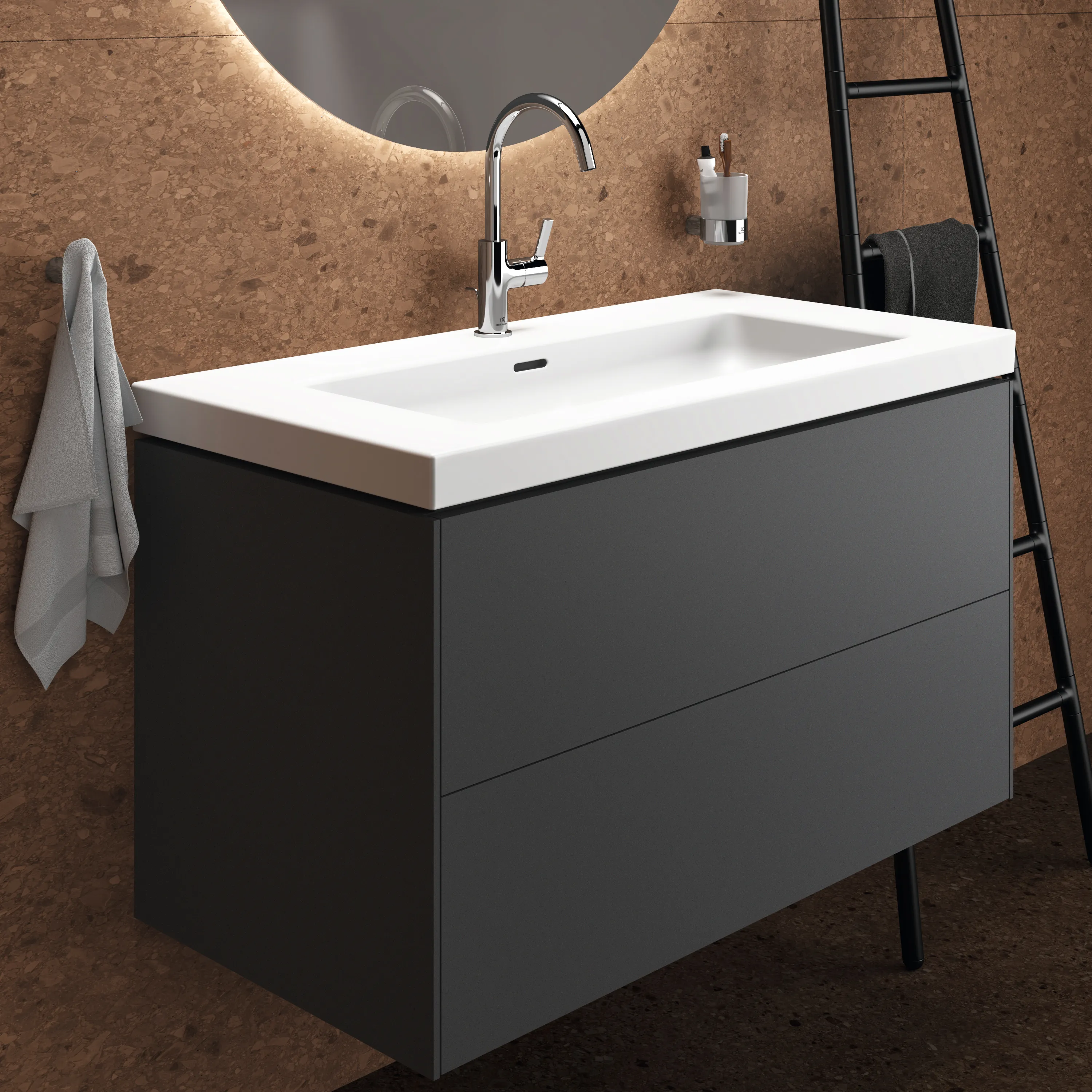 Waschbecken „Extra“ 101 × 51 × 15 cm, Hahnlochposition mittig in Seidenweiß