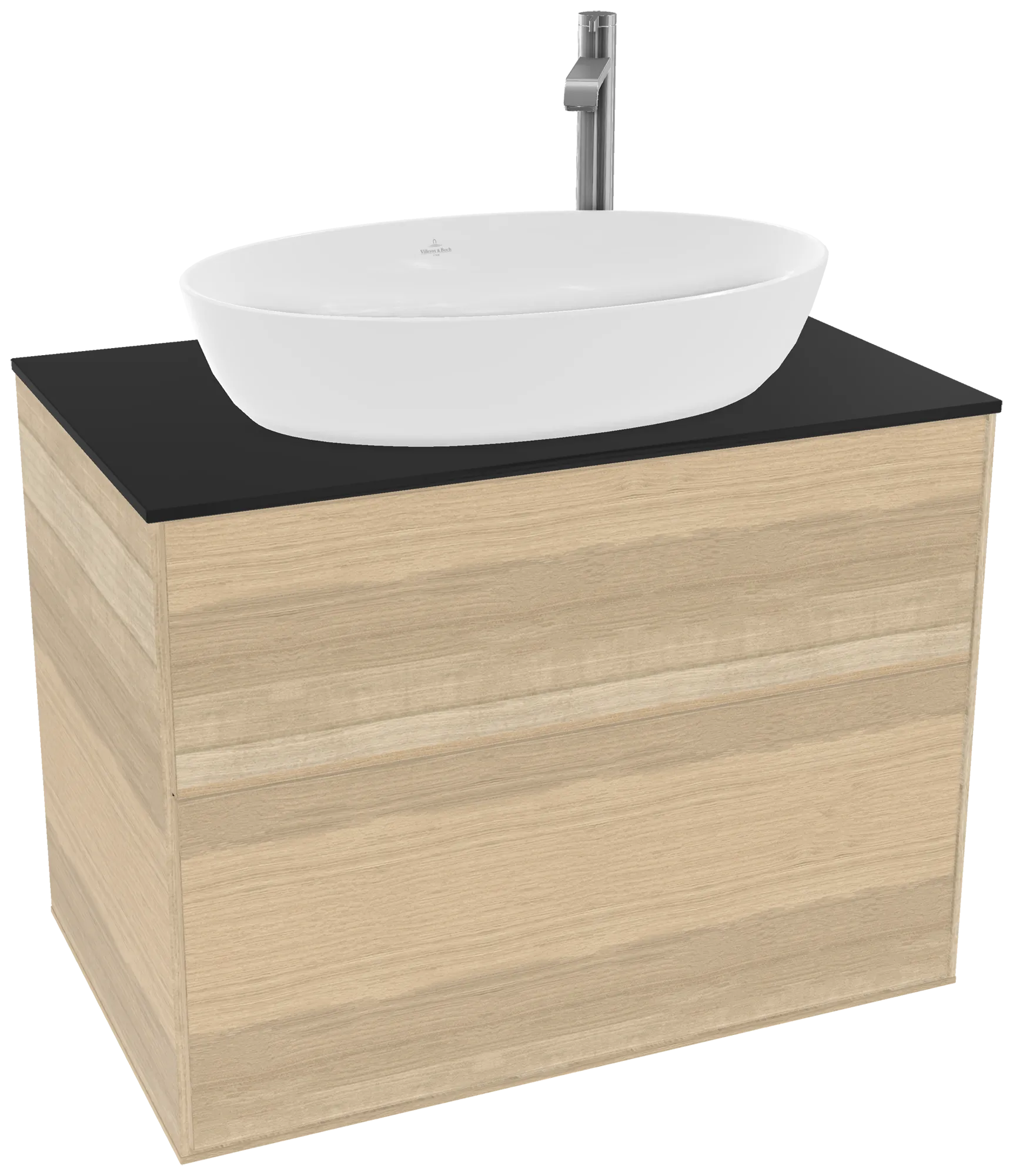 Villeroy & Boch Waschbeckenunterschrank Finion F87, Eckig Oak Veneer mit Glass Black Matt Abdeckplatte, 800x603x501mm, 48kg, Wandmontage, 2 Auszüge mit SoftClosing und Push-to-open Funktion Villeroy & Boch Waschbeckenunterschrank Finion F87, Eckig Oak Veneer mit Glass Black Matt Abdeckplatte, 800x603x501mm, 48kg, Wandmontage, 2 Auszüge mit SoftClosing und Push-to-open Funktion