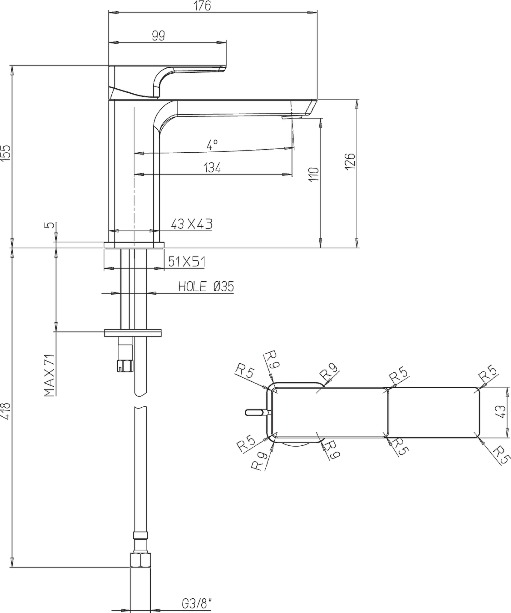 Einhand-Waschtischarmatur „Subway 3.0“ 17,6 cm Ausladung 134 mm in Brushed Gold Einhand-Waschtischarmatur „Subway 3.0“ 17,6 cm Ausladung 134 mm in Brushed Gold