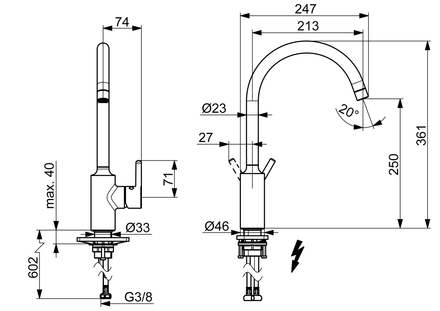 Hansa Einhand-Küchenarmatur Niederdruck „Vantis“ Ausladung 247 mm in chrom Hansa Einhand-Küchenarmatur Niederdruck „Vantis“ Ausladung 247 mm in chrom