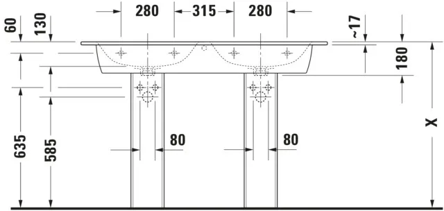 Doppel-Wandwaschtisch „ME by Starck“, mit Überlauf in Weiß Hochglanz Doppel-Wandwaschtisch „ME by Starck“, mit Überlauf in Weiß Hochglanz