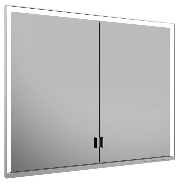 KEUCO Wandeinbau Spiegelschrank mit verdecktem Ablagefach „Royal Lumos“ in Silber (eloxiert), Unterputz, mit Steckdosen, ohne Spiegelheizung 900 × 735 × 165 mm
