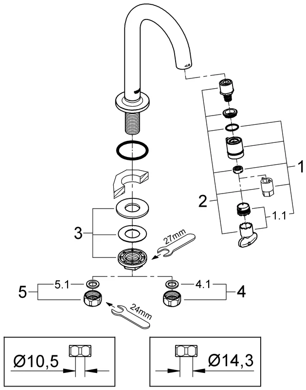 Grohe Universal Waschtisch-Standventil 20201 C-Auslauf chrom Grohe Universal Waschtisch-Standventil 20201 C-Auslauf chrom