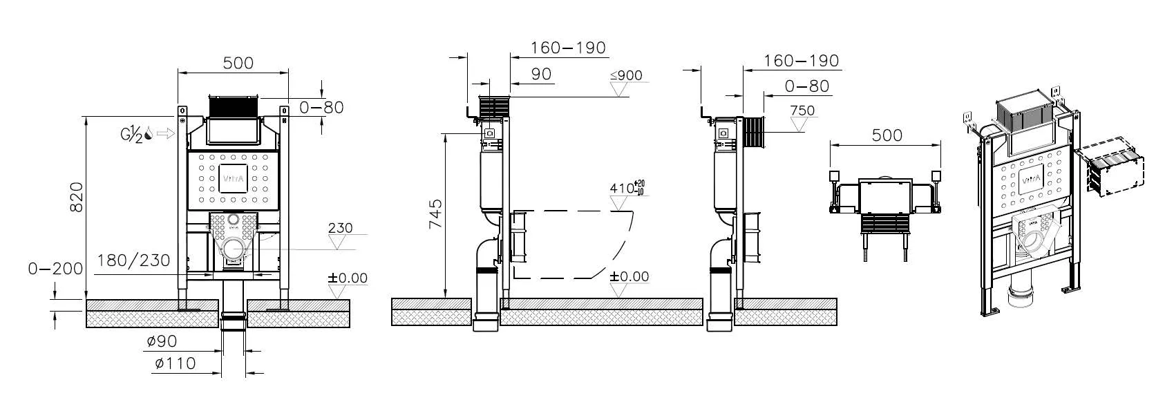 VitrA V-Fix Unterputzspülkasten-Modul, Rahmenhöhe 82 cm