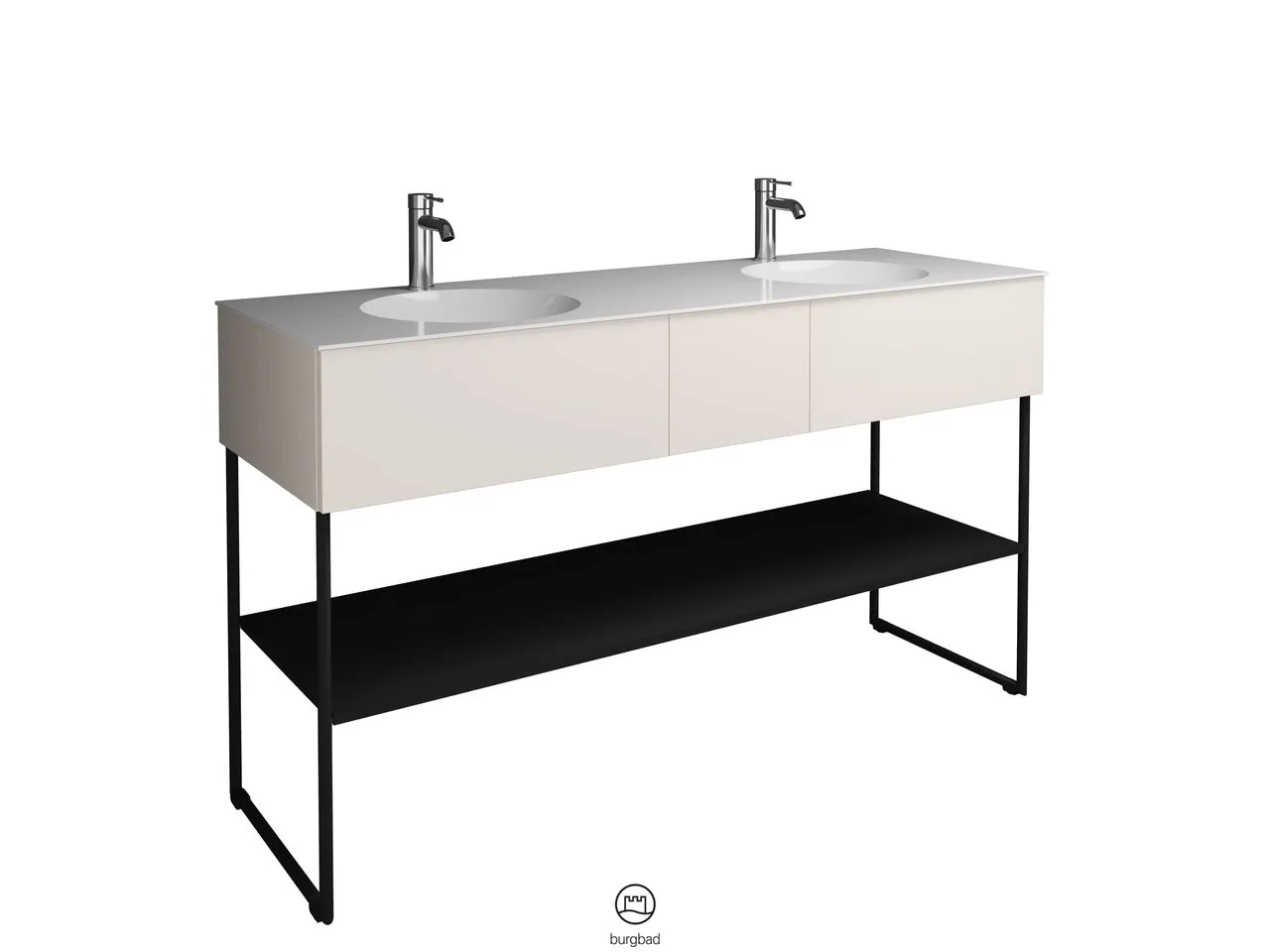 burgbad Coco HGL Mineralguss-Waschtisch inkl. Waschtischunterschrank, 505x1506x870mm