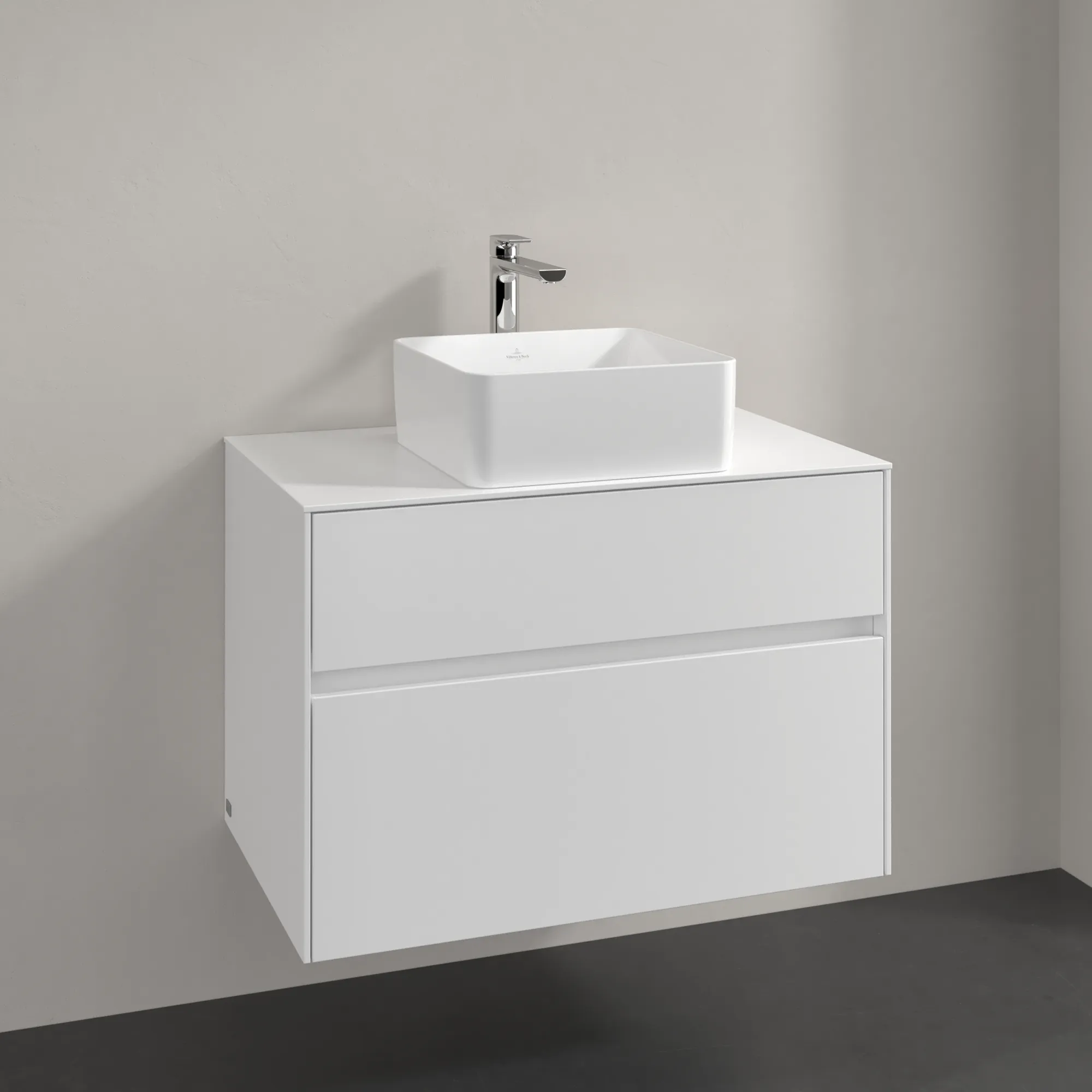 Villeroy & Boch Waschbeckenunterschrank Collaro C03700, Eckig White Matt, 800x548x500mm, mit SoftClosing, Hahnlochbohrung werkseitig vorgebohrt