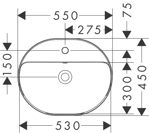 Hansgrohe Einbauwaschtisch Xuniva U, weiß, 550x450 mm, glänzend, mit Hahnloch und Überlauf, CL25