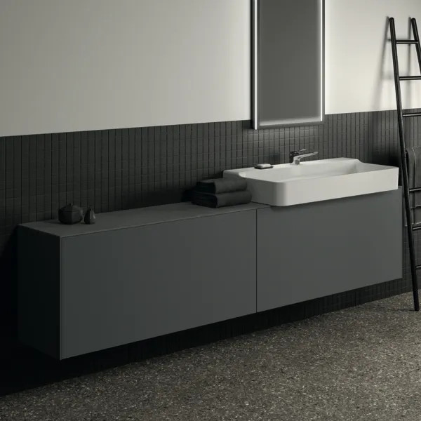 Waschtischplatte Conca, aus Keramik, 2387x373x6mm, Marmor Noir Desir