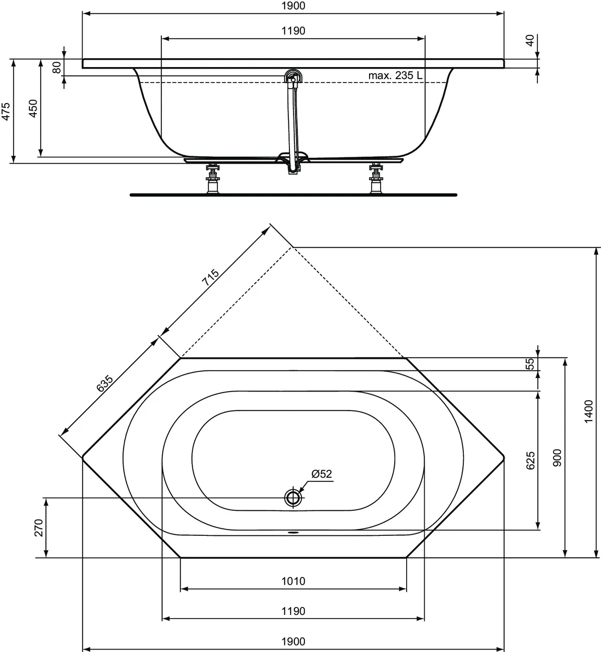 Ideal Standard Badewanne „ConnectAir“ 90 × 190 cm