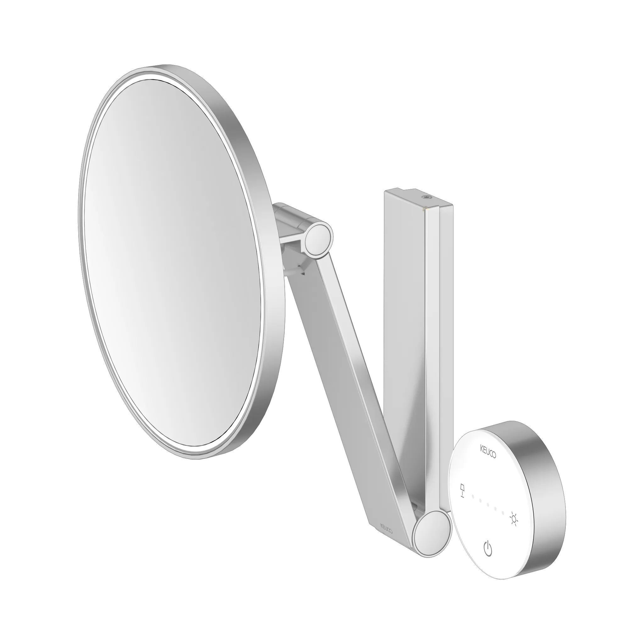 KEUCO Kosmetikspiegel mit Unterputz-Kabelführung „iLook_move“ Rund, mit Beleuchtung in Aluminium-finish, ⌀ 212 mm