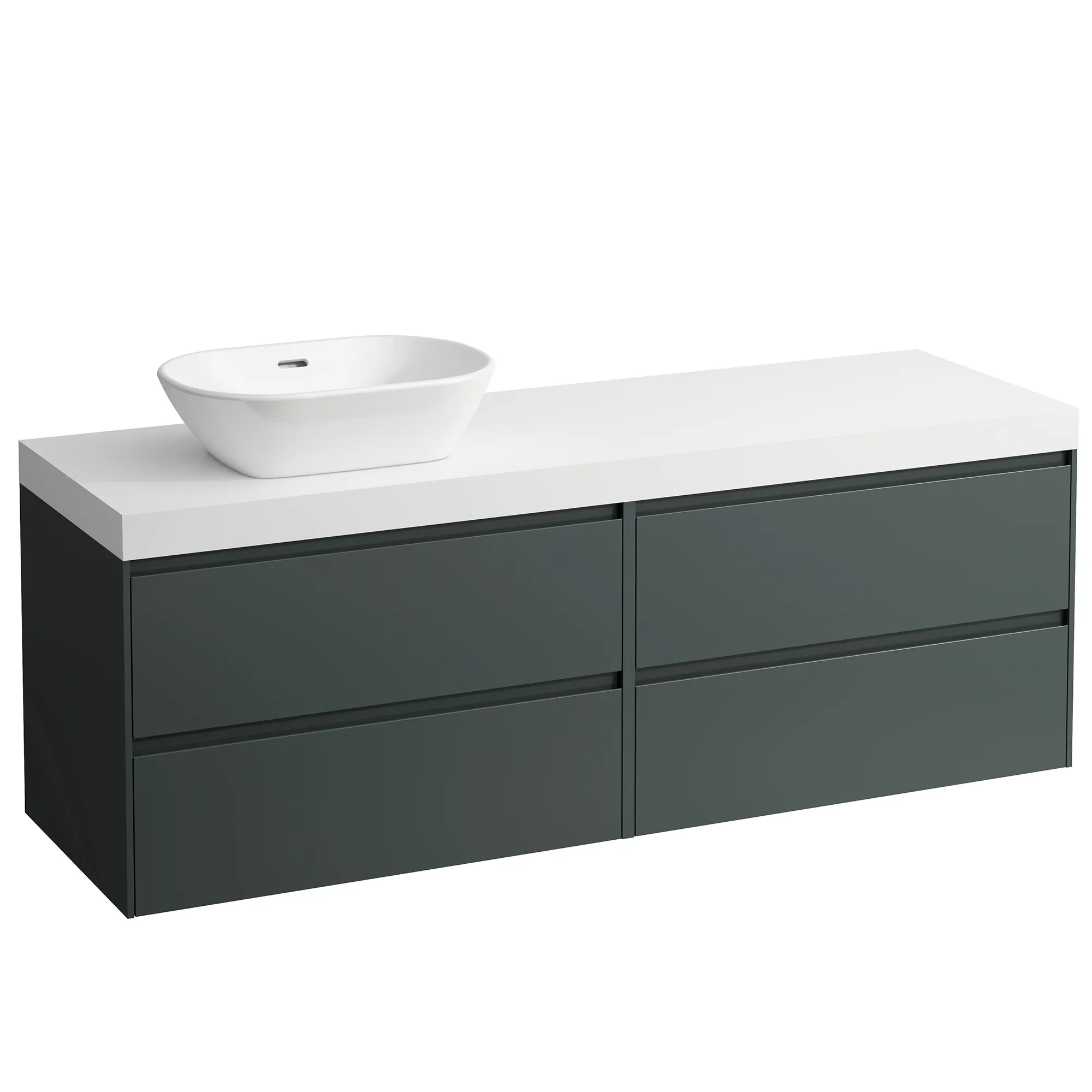 Waschtischunterbau+Waschtischplatte (MODULAR SYSTEM) LANI 495x1570x580 mit Ausschnitt links Abdeckplatte 65 mm (Farbe: .260 weiß matt), mit 4