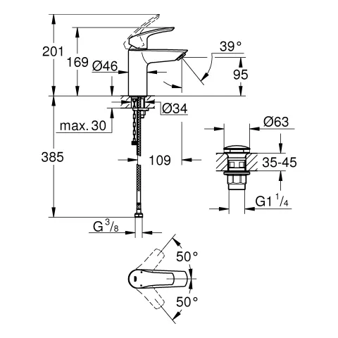 Einhand-Waschtischbatterie Eurosmart 23988_3, S-Size, Metall-Hebelgriff, Einlochmontage, Temperaturbegrenzer, glatter Körper mit Push-open Ablaufgarnitur, chrom Einhand-Waschtischbatterie Eurosmart 23988_3, S-Size, Metall-Hebelgriff, Einlochmontage, Temperaturbegrenzer, glatter Körper mit Push-open Ablaufgarnitur, chrom