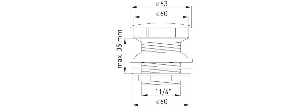 Design-Schaftventil 1 1/4″ x 60 x 50 mm Messing verchromt ohne Überlauf Design-Schaftventil 1 1/4″ x 60 x 50 mm Messing verchromt ohne Überlauf
