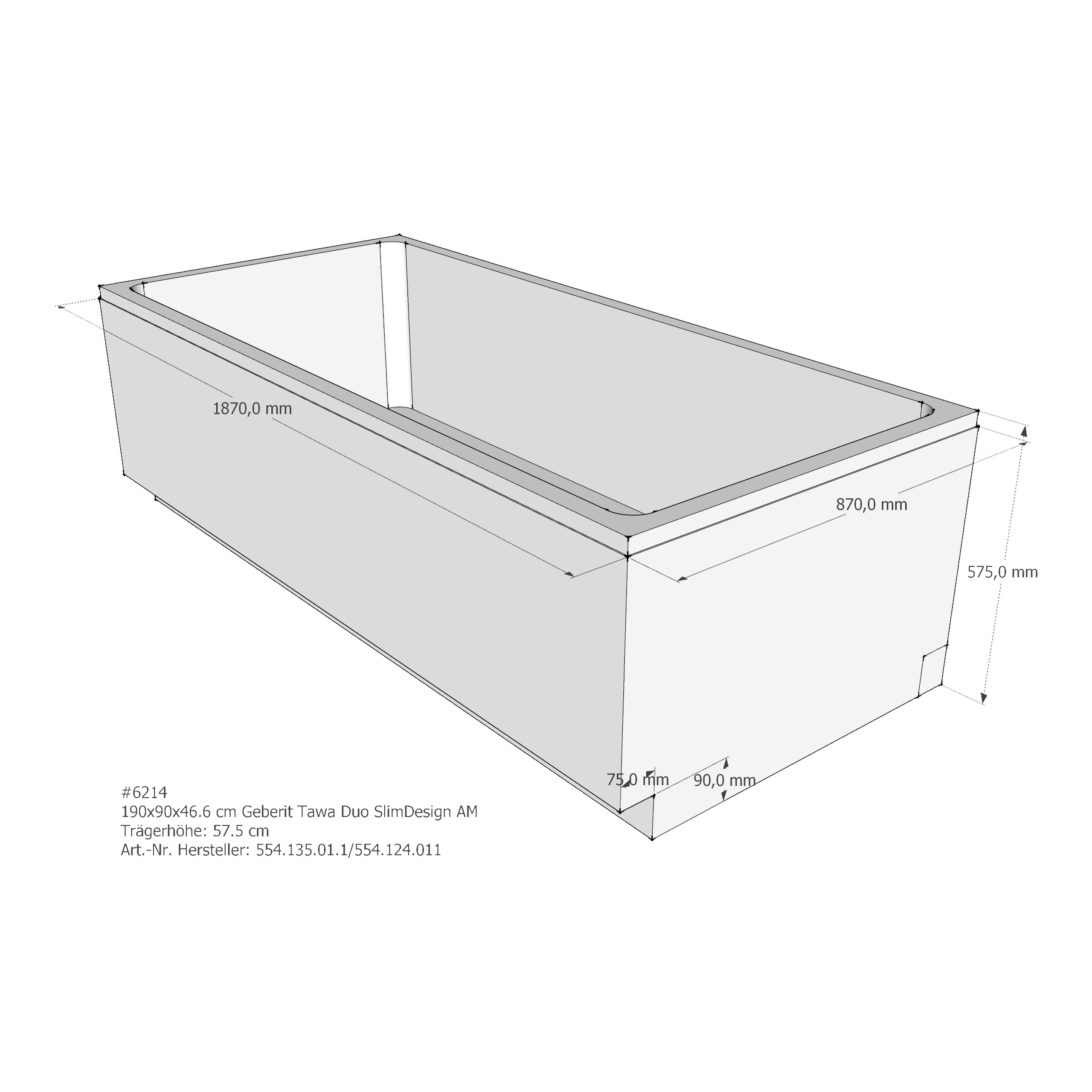 Badewannenträger für Geberit Tawa Duo Slim Design 190 × 90 × 46,6 cm Badewannenträger für Geberit Tawa Duo Slim Design 190 × 90 × 46,6 cm