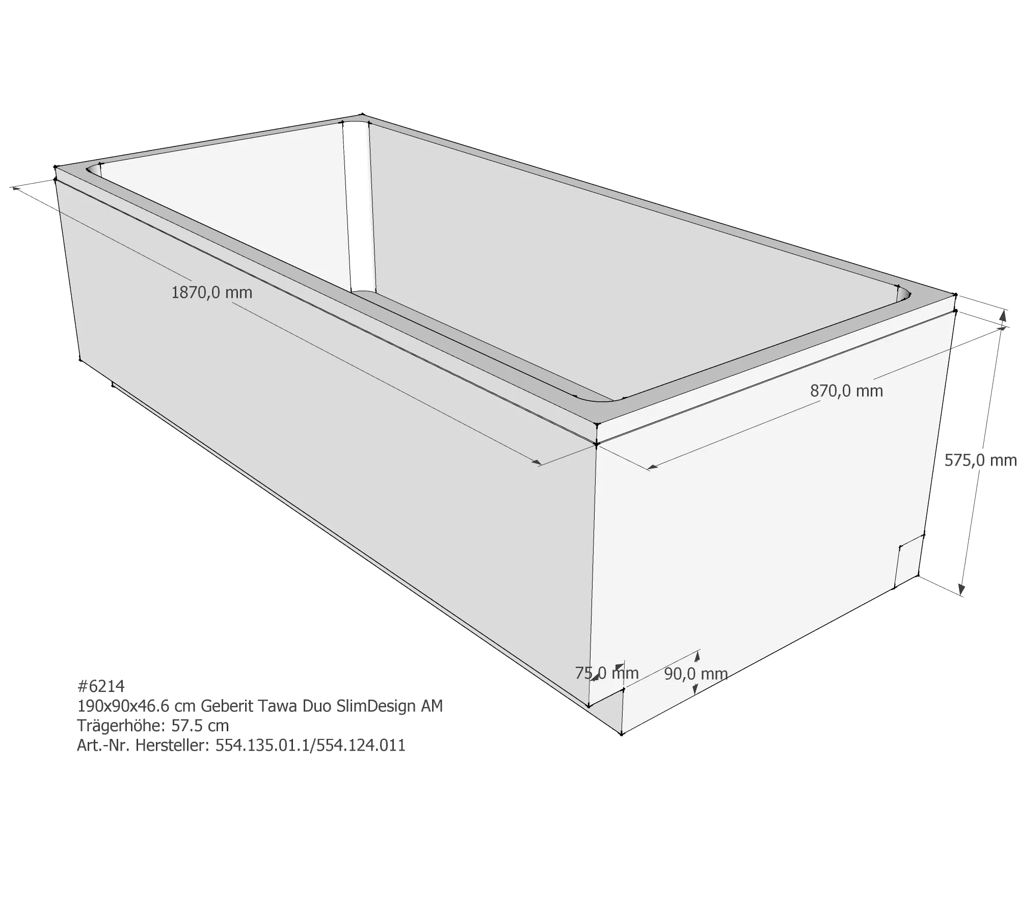 Badewannenträger für Geberit Tawa Duo Slim Design 190 × 90 × 46,6 cm Badewannenträger für Geberit Tawa Duo Slim Design 190 × 90 × 46,6 cm