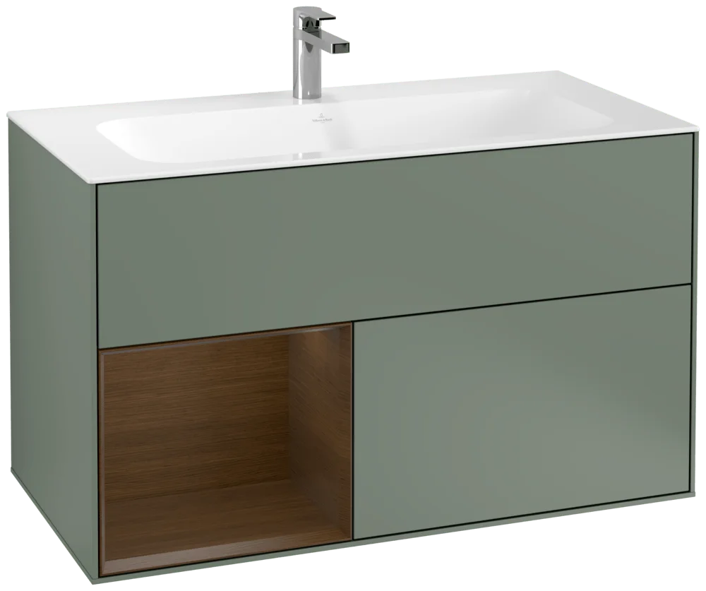 Villeroy & Boch Finion Waschbeckenunterschrank F03 996x591x498mm Olive Matt Lacquer/Walnut Veneer
