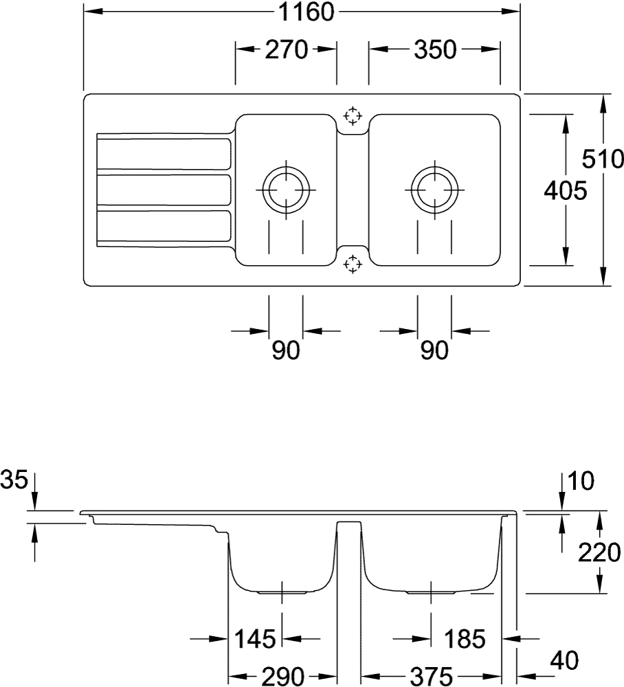 Villeroy & Boch Einbau-Küchenspülbecken „Architectura“ 80 1160 × 510 × 220 mm in Ivory Villeroy & Boch Einbau-Küchenspülbecken „Architectura“ 80 1160 × 510 × 220 mm in Ivory