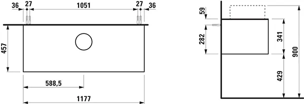 Laufen Waschtischunterbau „SONAR“ 1177 × 341 × 457 mm Kupfer, ohne Hahnlochbohrung, mittig