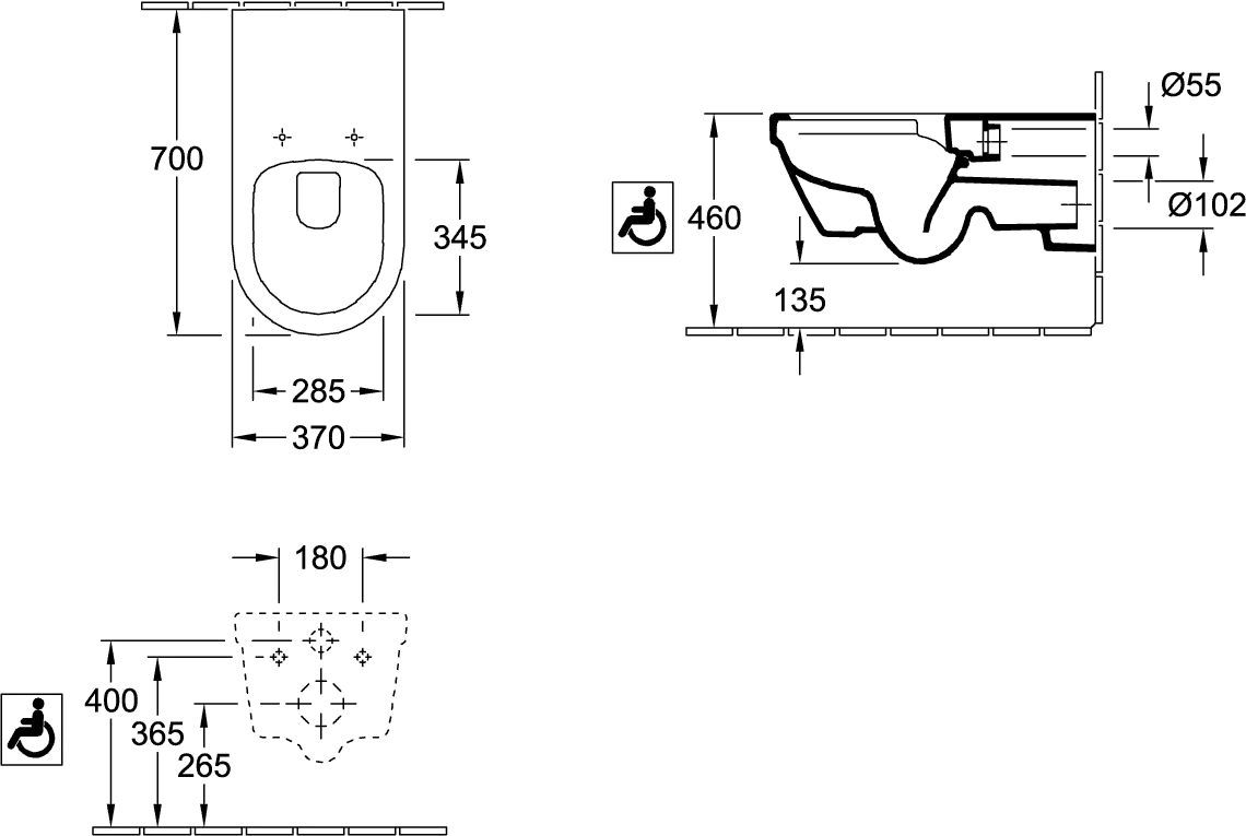Villeroy & Boch Tiefspül-WC ViCare spülrandlos 370x700x325mm oval wandhängend Weiß Alpin