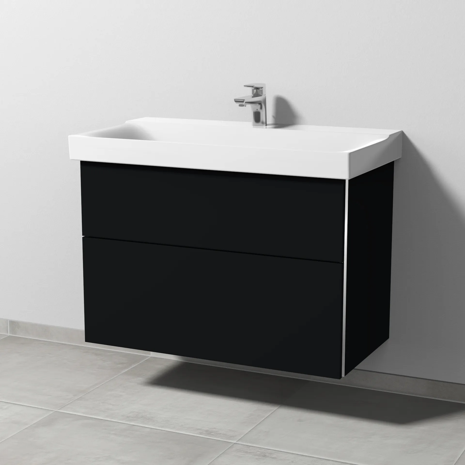 Sanipa Waschtischunterschrank „3way“ passend zu Keramik-Waschtische Xeno2 von Geberit 850 × 593 × 452 mm in Schwarz (matt), Becken mittig