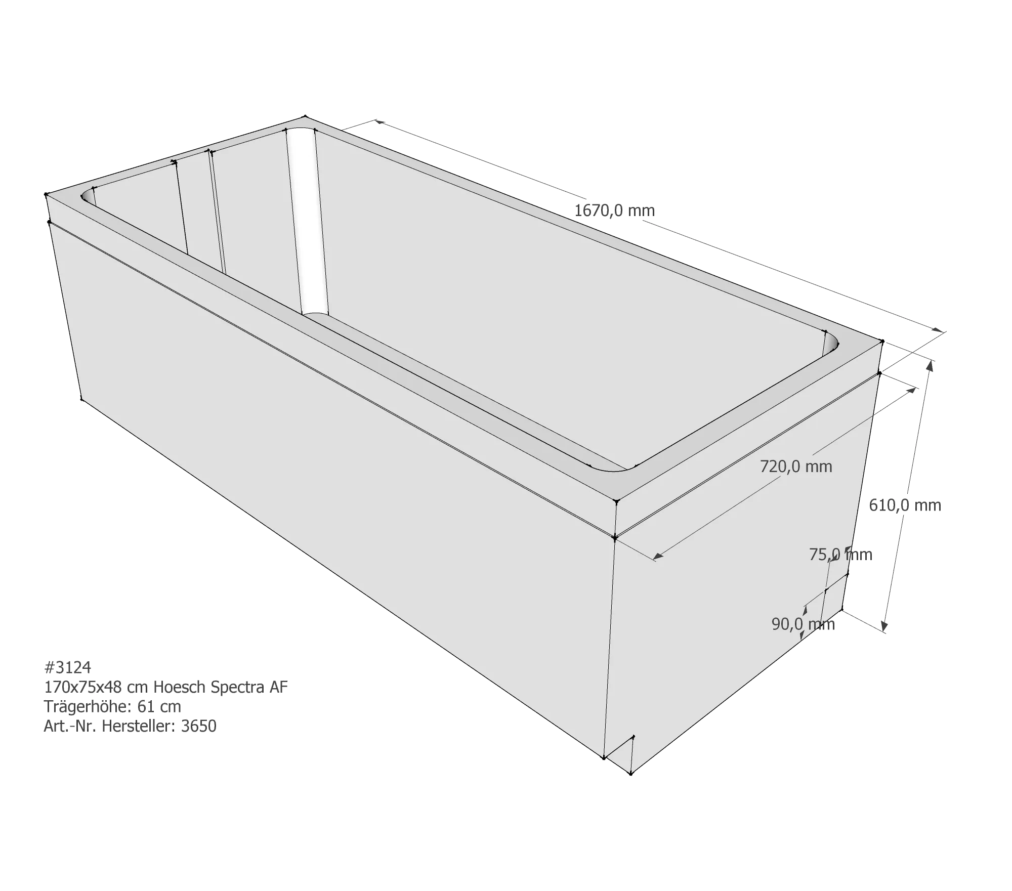 Badewannenträger für Hoesch Spectra 1700×750 170 × 75 × 48 cm Badewannenträger für Hoesch Spectra 1700×750 170 × 75 × 48 cm