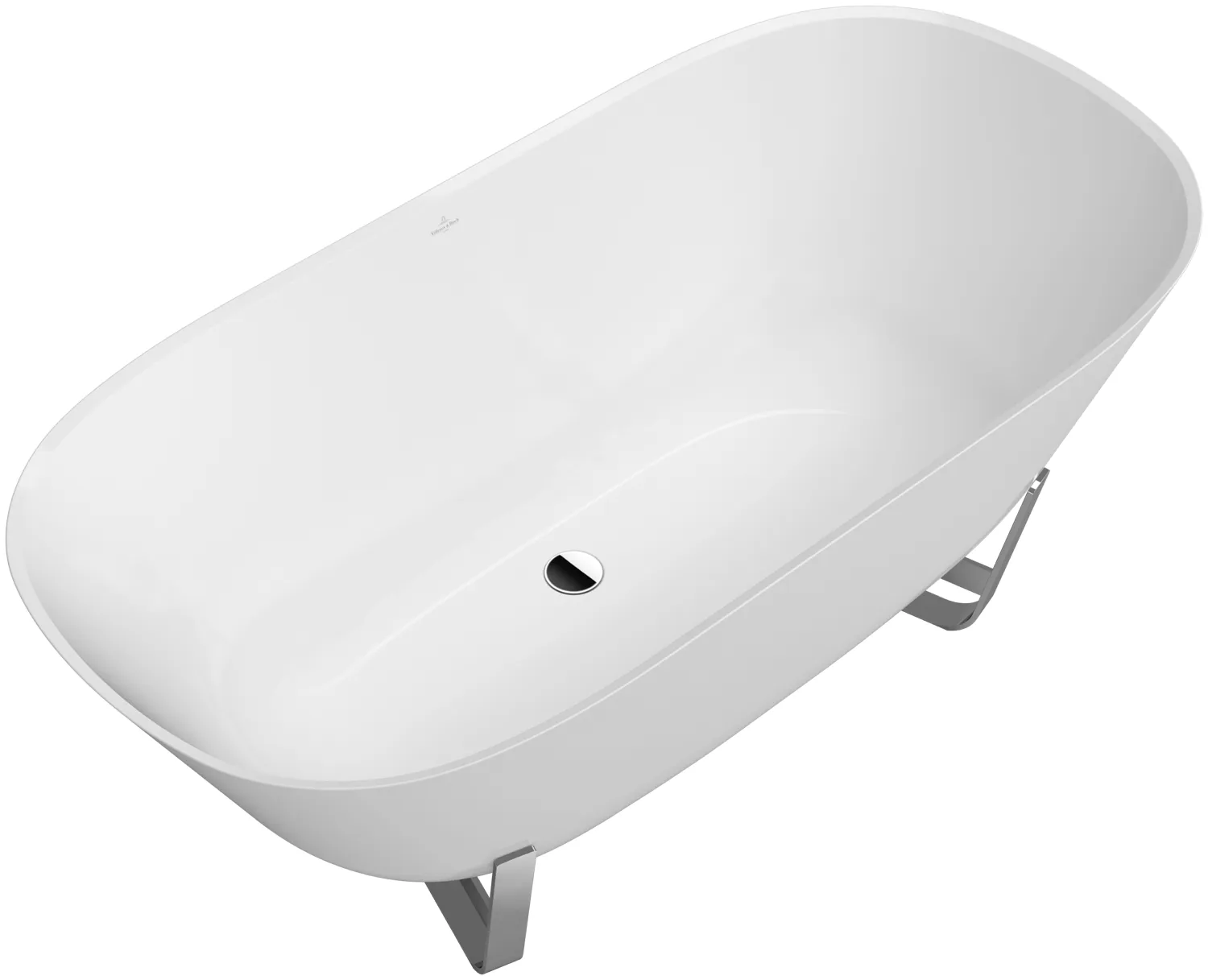 Villeroy & Boch Badewanne „Antheus“ freistehend oval 155 × 75 cm, Mittelablauf in Weiß Alpin