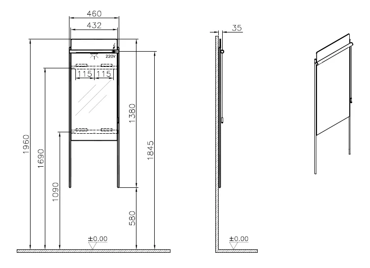 VitrA Equal LED-Spiegel 46 x 139 cm Wandmontage Metallrahmen Schwarz Matt
