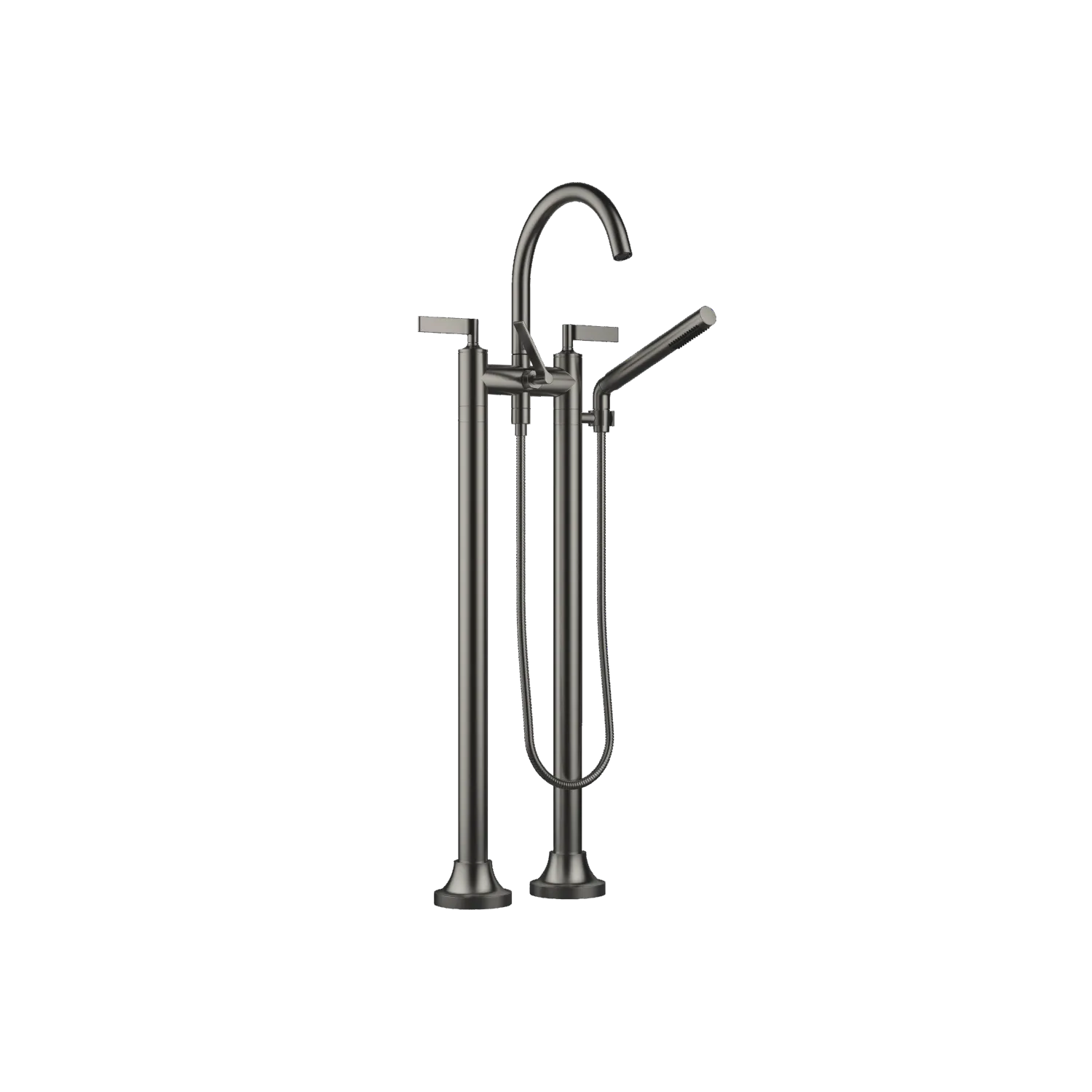 Dornbracht VAIA Wannen-Zweilochbatterie Dark Platinum gebürstet, freistehend, Ausladung 221 mm, Höhe 920 mm, Schubrosetten Ø 100 mm