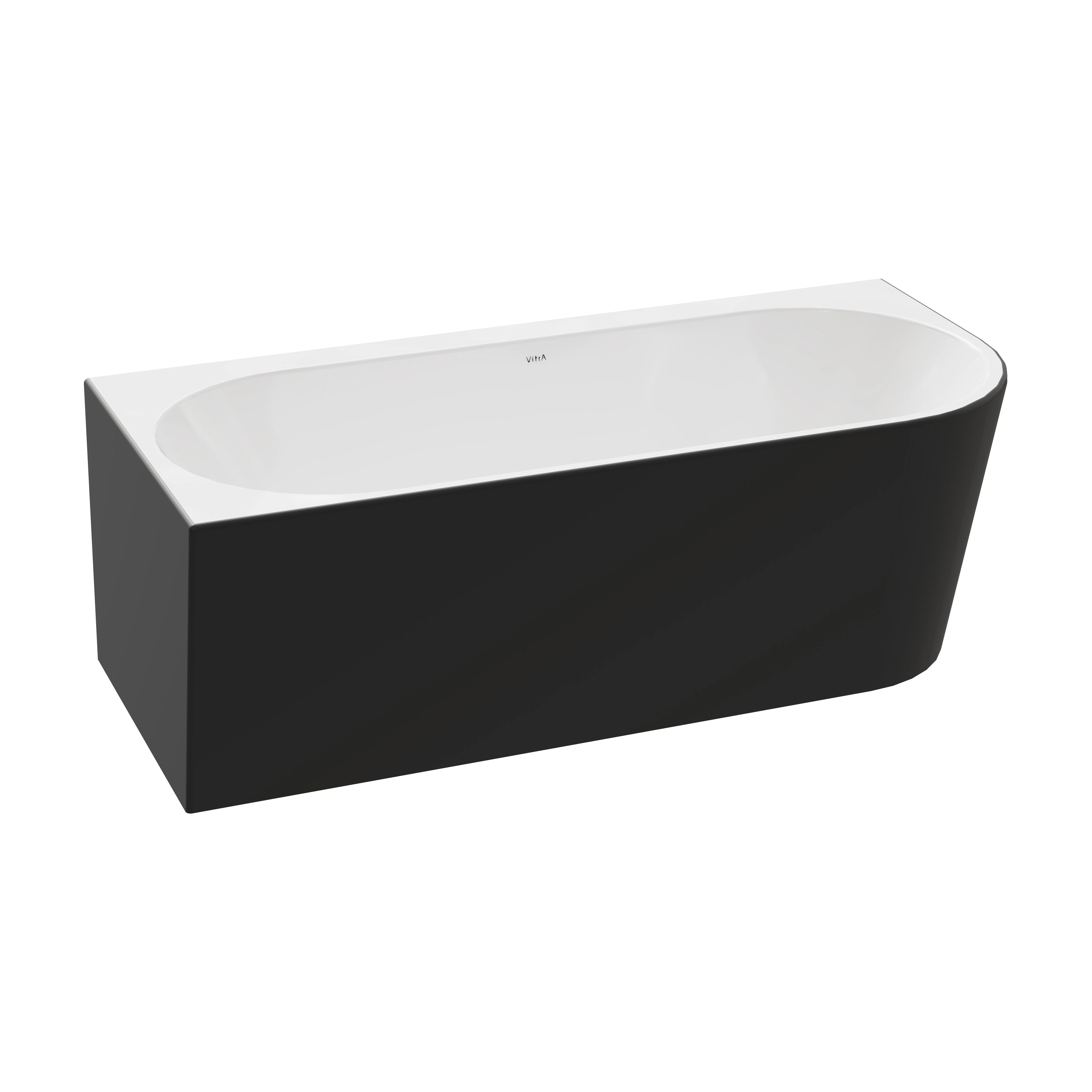 Geo Badewanne back to wall Ecke links 180 x 80 cm mit verdecktem Überlauf Weiß Hochglanz/Schwarz Matt