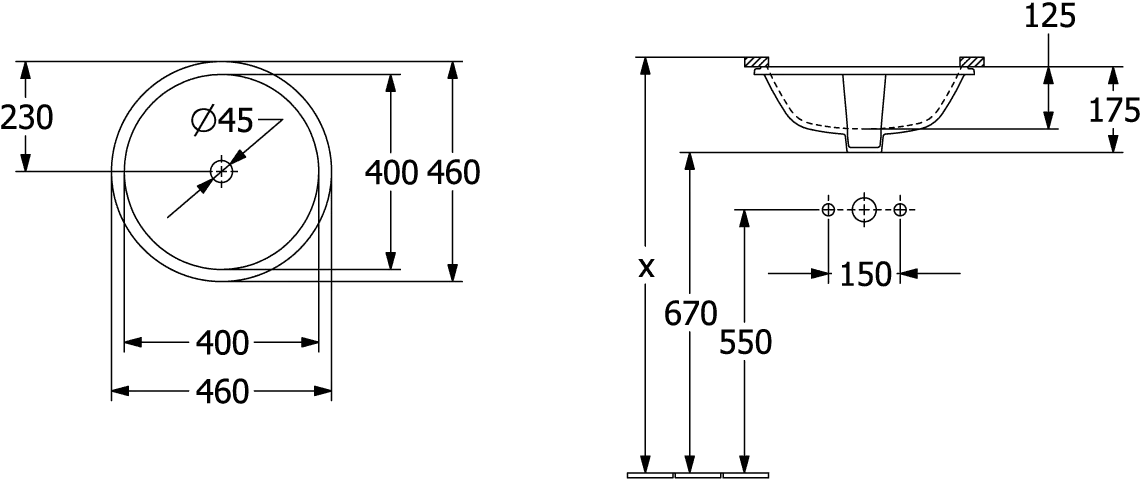 Unterbauwaschtisch „Architectura“ ⌀ 450 mm, ohne Hahnlochbohrung