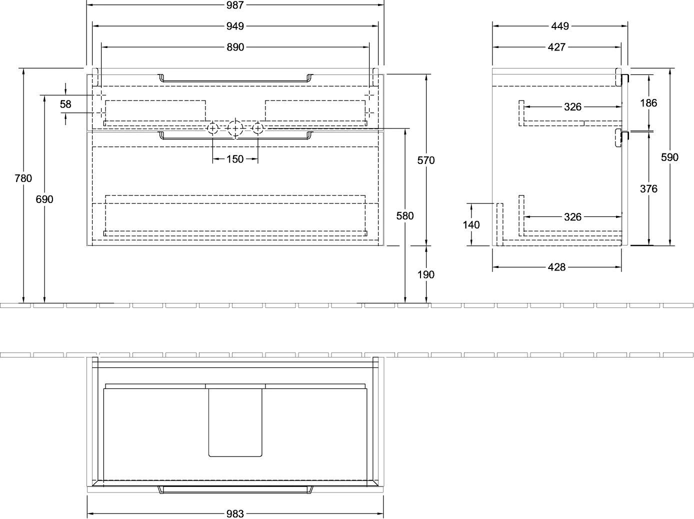 Villeroy & Boch Waschbeckenunterschrank Subway 2.0, Arizona Oak, 987 x 590 x 449 mm, 1 Waschbecken, mittig, 4 Auszüge mit SoftClosing, Wandmontage Villeroy & Boch Waschbeckenunterschrank Subway 2.0, Arizona Oak, 987 x 590 x 449 mm, 1 Waschbecken, mittig, 4 Auszüge mit SoftClosing, Wandmontage