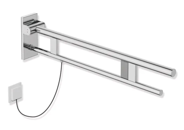 HEWI Stützklappgriff Duo Design A, Edelstahl verchromt, Ausladung 850 mm, E-Ausführung, rechts