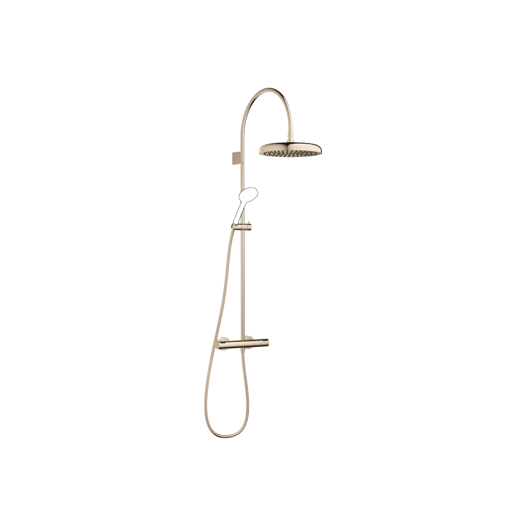 Dornbracht COYA Showerpipe mit Brause-Thermostat, 300 mm, Champagne (22kt Gold), Ausladung 420 mm, Höhe bis Regenbrause 937 mm