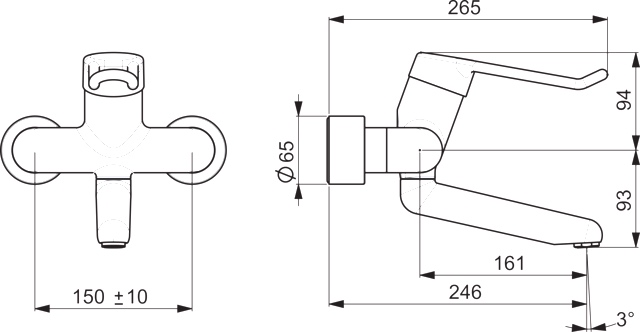 HA Einhebelmischer Waschtischbatterie HANSAMEDIPRO 0255 Bügelhebel Bedienungshebel lang Ausladung 246 mm DN15 Chrom