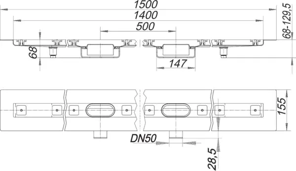 Duschrinne CeraLine Nano F Duo 1400 mm, DN 50