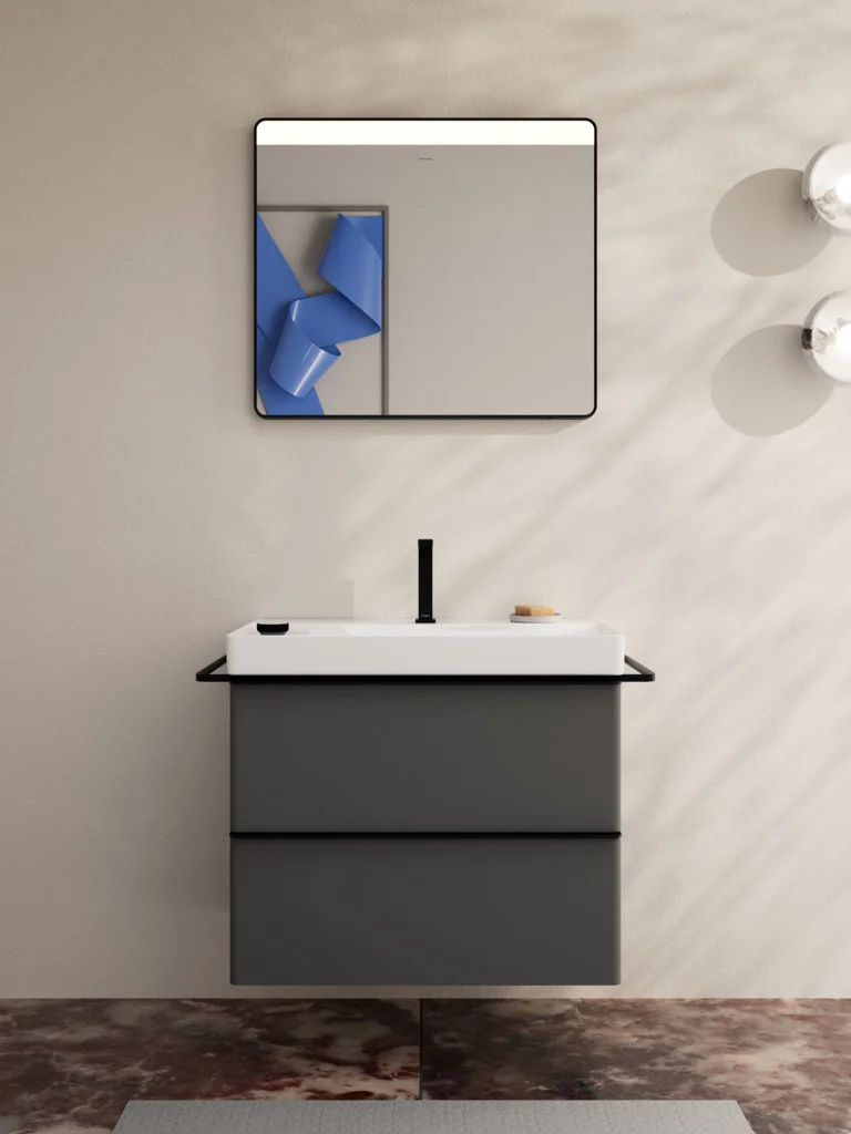 Hansgrohe Xarita Lite Q Spiegel mit horizontaler LED-Beleuchtung IR Sensor MSW, Mattschwarz, Maße: 800 x 700 x 30 mm Hansgrohe Xarita Lite Q Spiegel mit horizontaler LED-Beleuchtung IR Sensor MSW, Mattschwarz, Maße: 800 x 700 x 30 mm