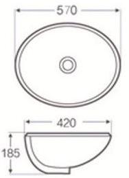 Unterbaubecken AqvaCeramica - 570 × 420 mm - Höhe 185 mm - Überlauf - weiß