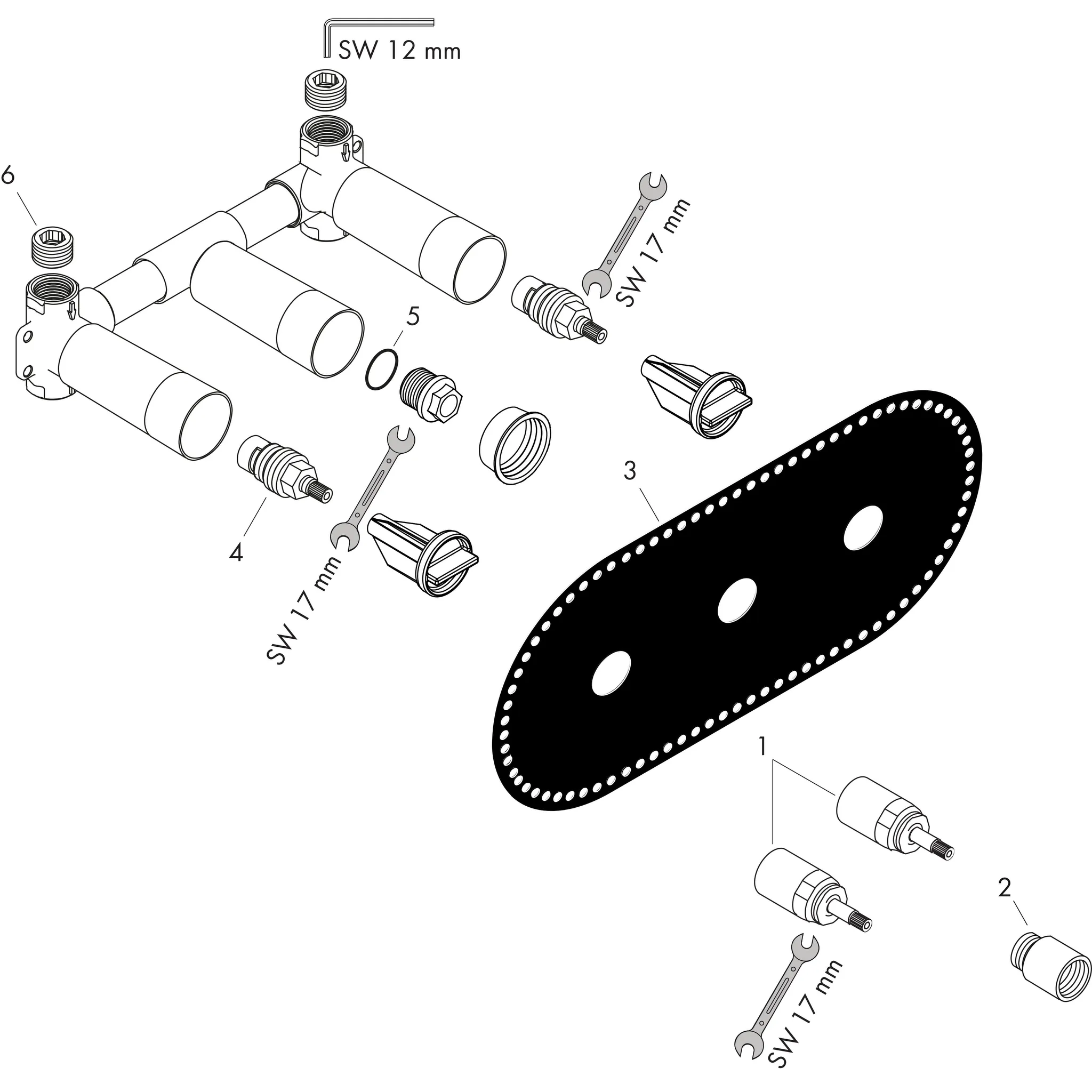 3-Loch Waschtischarmatur Axor Grundkörper Wandversion 3-Loch Waschtischarmatur Axor Grundkörper Wandversion