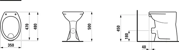Laufen Stand-Flachspül-WC Keramikhöhe 50 cm „Albonova“ 350 × 500 × 480 mm, Abgang waagerecht