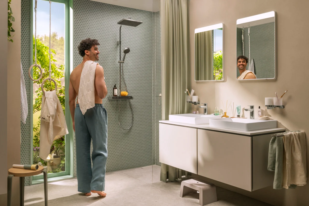 Activera Q Showerpipe 290/180 1jet EcoSmart mit ShowerTablet Select 360 Varia, Oberfläche: Chrom Activera Q Showerpipe 290/180 1jet EcoSmart mit ShowerTablet Select 360 Varia, Oberfläche: Chrom