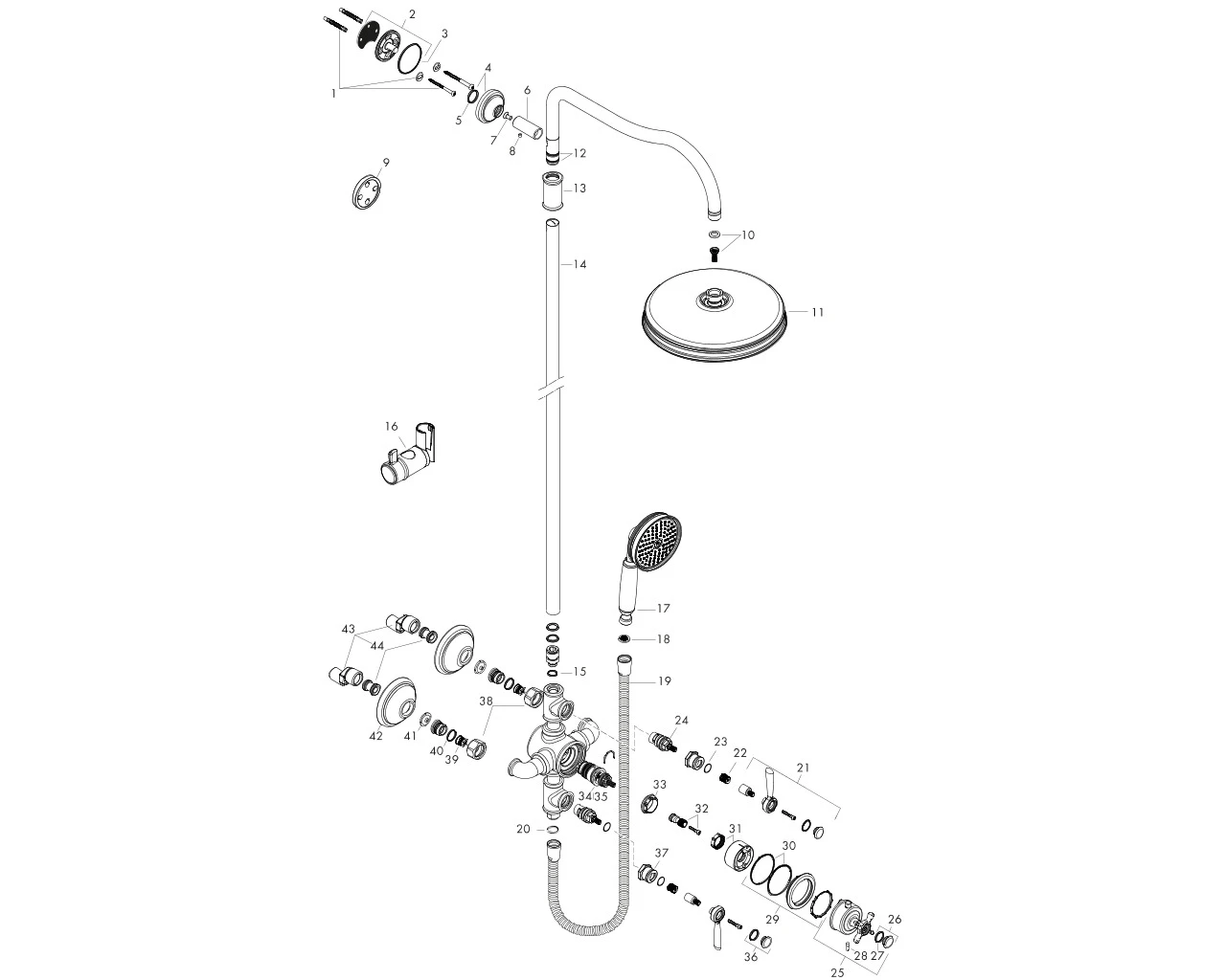 Showerpipe Axor Montreux chrom mit Thermostat und Hebelgriff