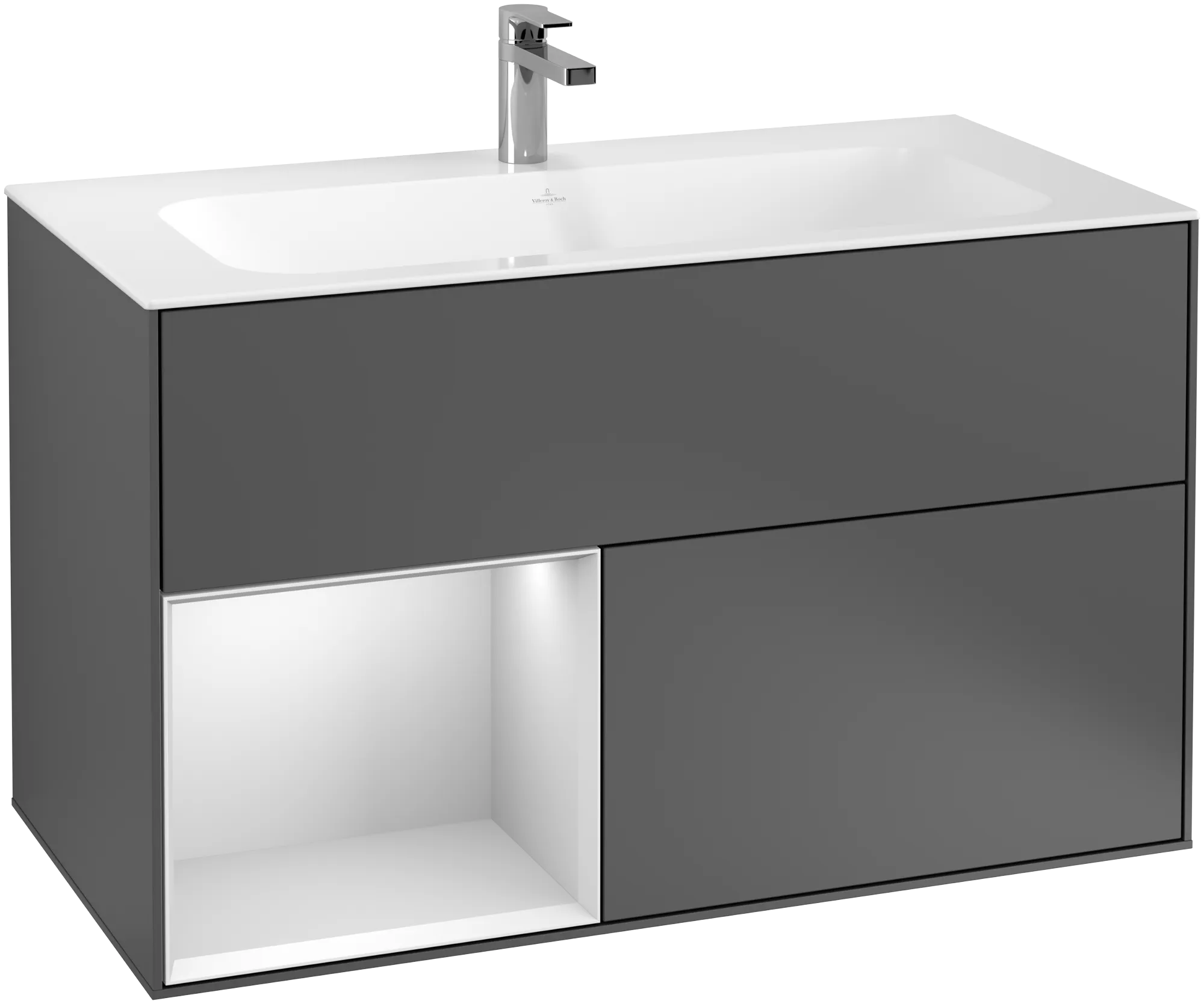 Villeroy & Boch Waschbeckenunterschrank Finion F03, Anthracite Matt Lacquer, 996x591x498 mm, mit Beleuchtung und Push-to-open Funktion