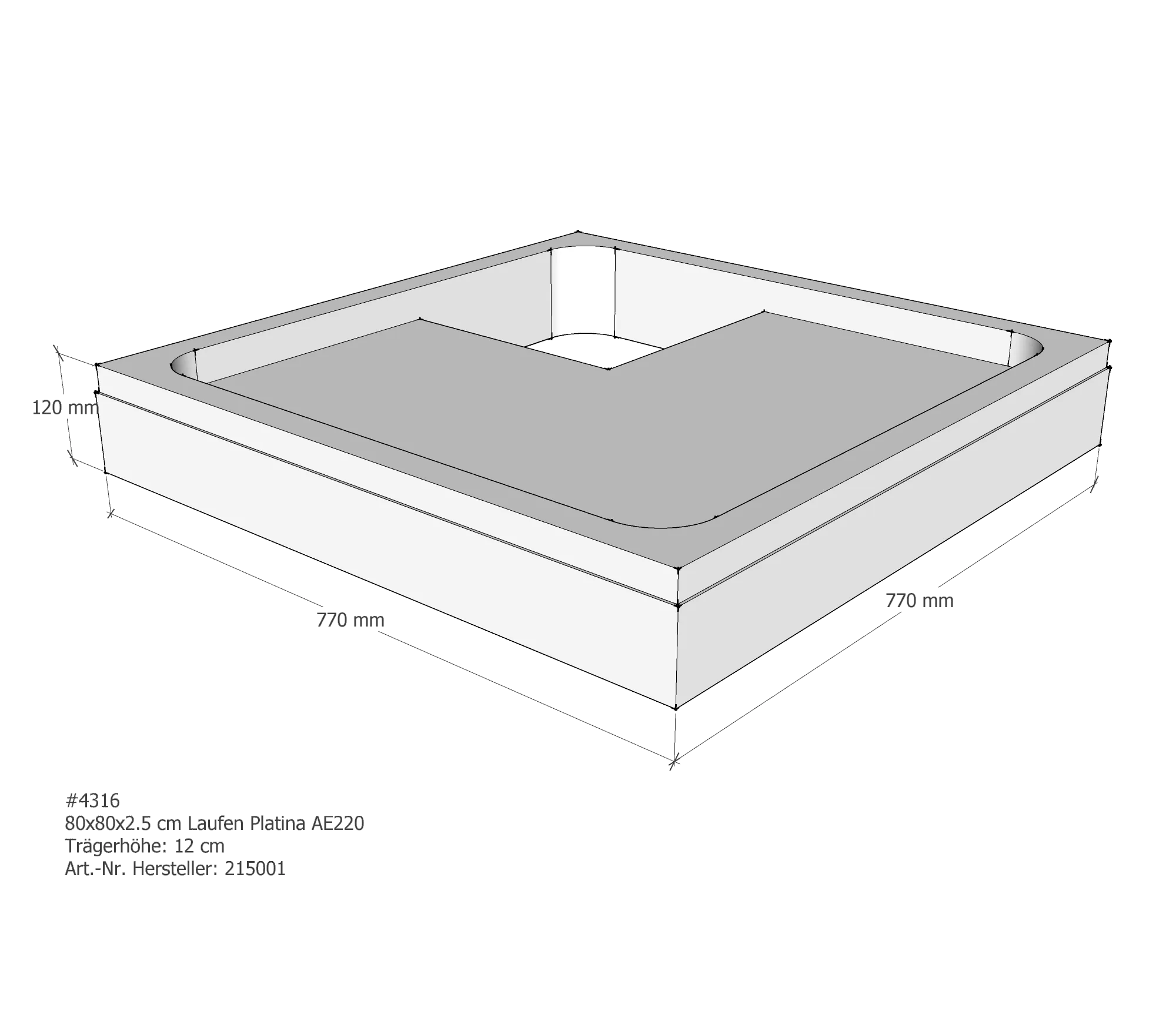 Duschwannenträger für Laufen Platina 80 × 80 × 2,5 cm Duschwannenträger für Laufen Platina 80 × 80 × 2,5 cm