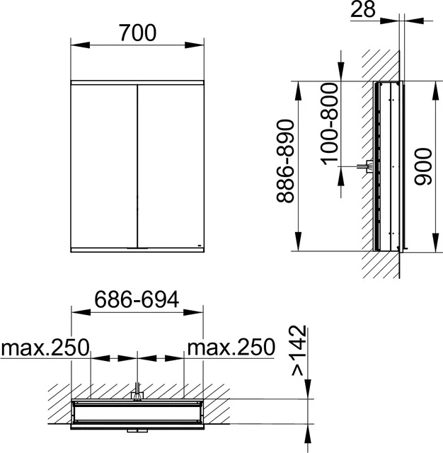 KEUCO Royal Modular 2.0 Spiegelschrank beleuchtet Wandeinbau silber-eloxiert KEUCO Royal Modular 2.0 Spiegelschrank beleuchtet Wandeinbau silber-eloxiert