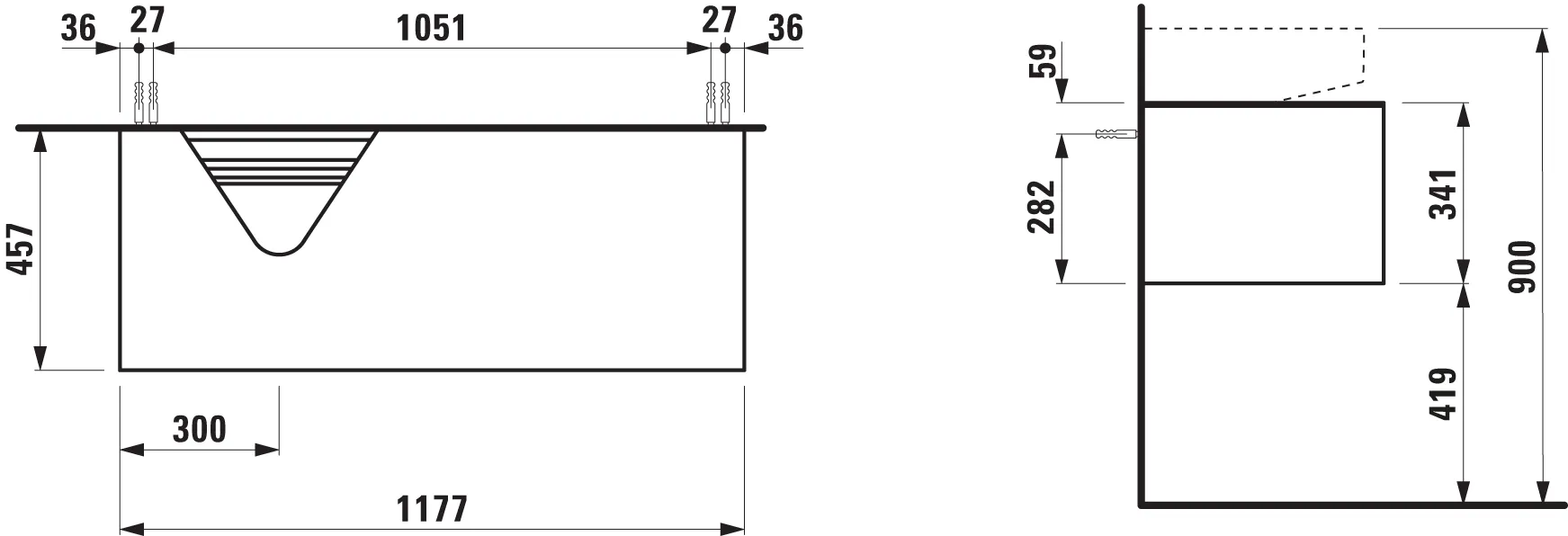 Laufen Waschtischunterbau „SONAR“ 1177 × 341 × 457 mm Weiß matt, links