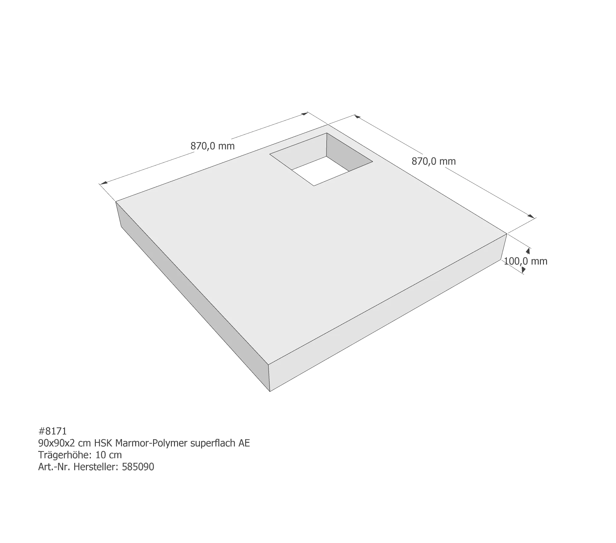 Duschwannenträger für HSK Marmor-Polymer superflach 90 × 90 × 2 cm