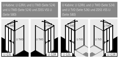 Kermi Duschtür Gleittür 3-teilig mit Festfeld rechts für Nische und Ecke „LIGA“ 185 cm Profile Silber Mattglanz, Schiebetür dreiteilig